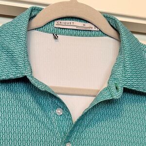 Criquet Green and Light Blue Bottle Opener Polo Shirt Size Medium